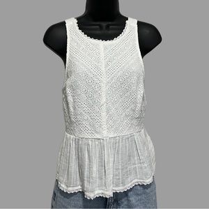 American Eagle White Lace Peplum Tank Blouse